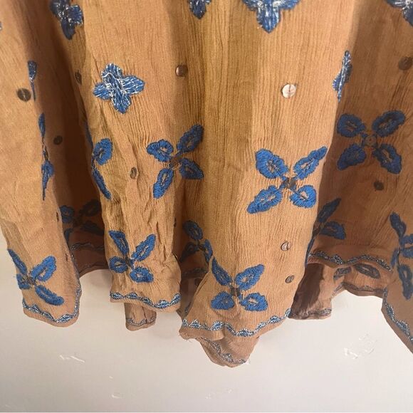 Free People Tan and Blue Embroidered Romper - Picture 5 of 6